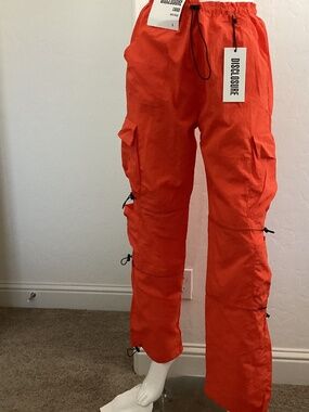 Disclosure, NEW WITH TAGS, size L, 100% nylon, orange cargo pants